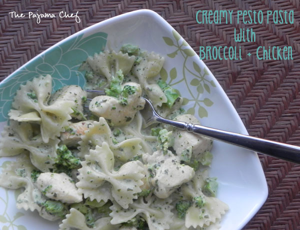 Creamy Pesto Pasta with Broccoli + Chicken | thepajamachef.com