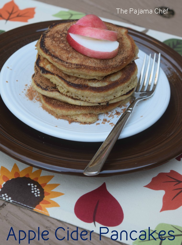 Flavorful fall pancakes--made with apple cider and topped with cinnamon sugar, these pancakes are a real treat!  #secretrecipeclub