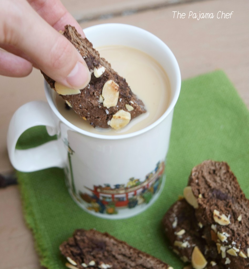 Deep, dark, rich chocolate biscotti studded with dark chocolate chunks and topped with crunchy almonds! Thank you to Imperial Sugar for providing the product used in this recipe! All opinions are my own. #sponsored #Choctoberfest