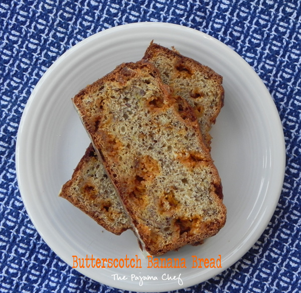 Sweet spiced banana bread with butterscotch chips! A fun new twist on everyone's favorite "use up the bananas on the counter" recipe. :)