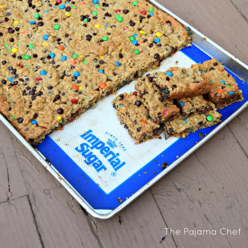 These monster cookie bars are an easy, chewy dessert that you'll enjoy all summer long! They're also a great gluten-free dessert when made with gluten-free oats so everyone will enjoy them!