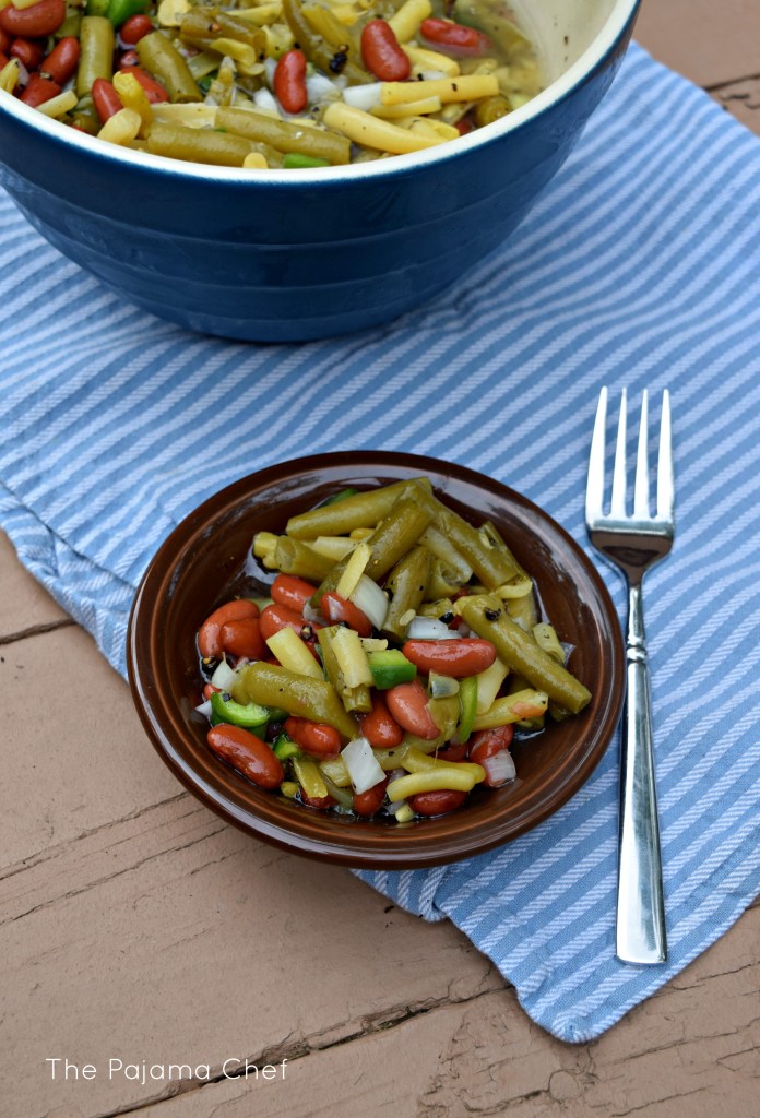 Three bean salad... a simple, classic cookout dish. I can't get enough of this make-ahead salad! #CookoutWeek2017