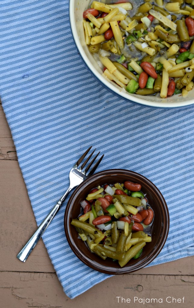 Three bean salad... a simple, classic cookout dish. I can't get enough of this make-ahead salad! #CookoutWeek2017
