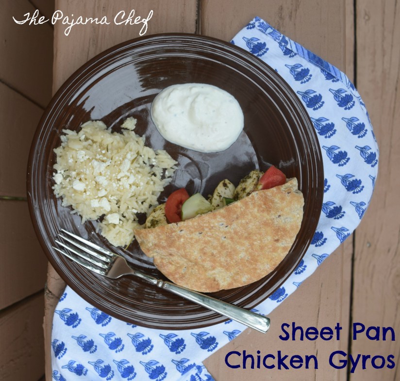 Chicken gyros--baked in the oven--are a wonderful weeknight dinner option! Lemony yogurt sauce makes these tender herbed chicken strips even more amazing. These gyros are great served with pita, rice, and lots of fresh veggies.
