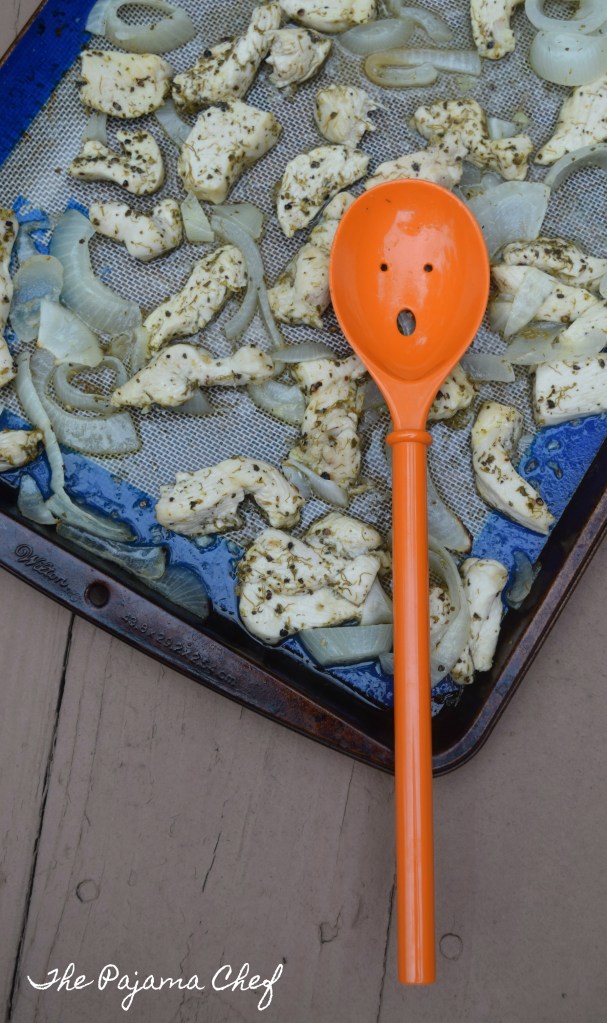 Chicken gyros--baked in the oven--are a wonderful weeknight dinner option! Lemony yogurt sauce makes these tender herbed chicken strips even more amazing. These gyros are great served with pita, rice, and lots of fresh veggies.