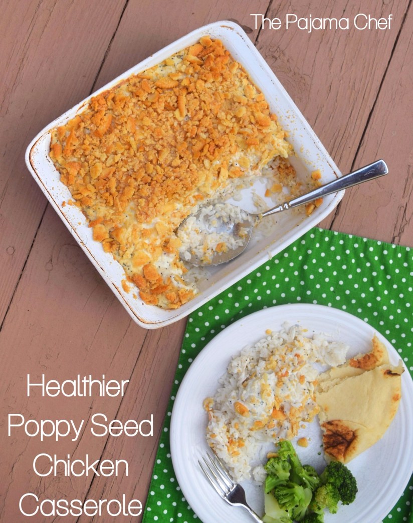 Comforting and homey, poppy seed chicken casserole is a classic--and for good reason! This makeover recipe is a *little* healthier thanks to a (simple) homemade cream of chicken soup and the addition of greek yogurt instead of all that sour cream.