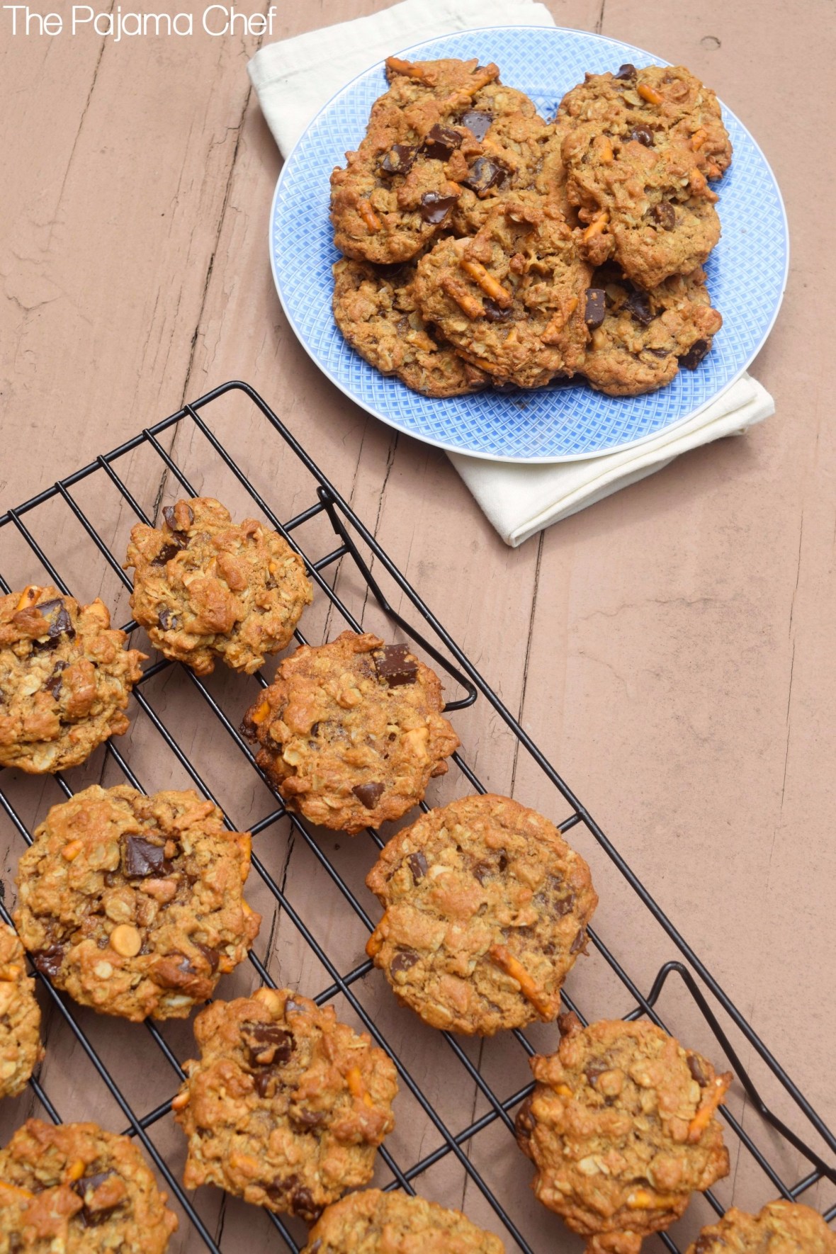 Cookies! But not just any cookies... these Soft Flourless Kitchen Sink Cookies are filled with oats, peanut butter, pretzels, butterscotch, and CHOCOLATE!  Duh. They're absolutely irresistible and a great way to cap off #Choctoberfest!