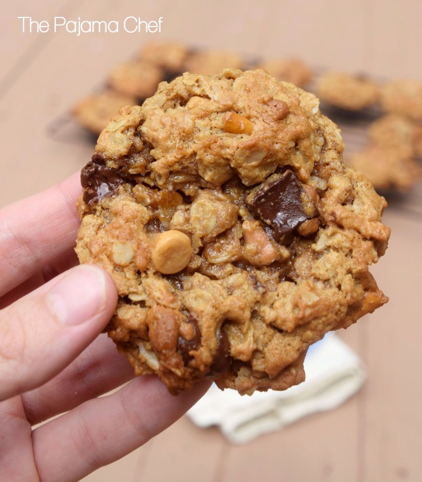 Cookies! But not just any cookies... these Soft Flourless Kitchen Sink Cookies are filled with oats, peanut butter, pretzels, butterscotch, and CHOCOLATE!  Duh. They're absolutely irresistible and a great way to cap off #Choctoberfest!
