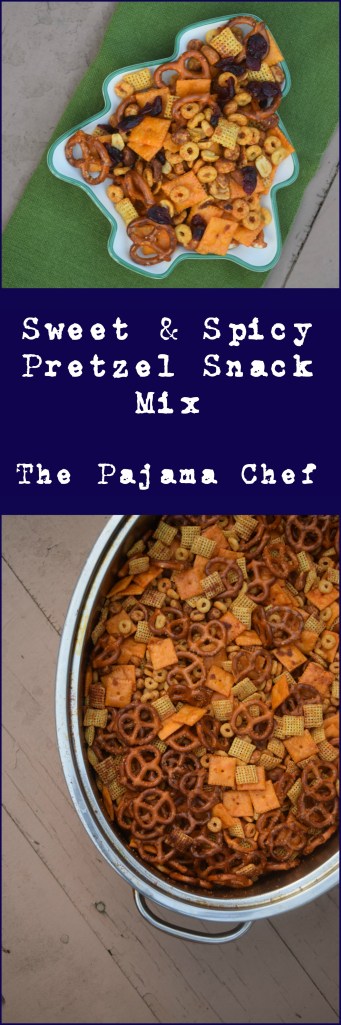 Sweet and spicy snack mix--a delightful blend of pretzels, honey roasted peanuts, cheese crackers, cereal, and dried cranberries. Everyone will love this addictive snack!