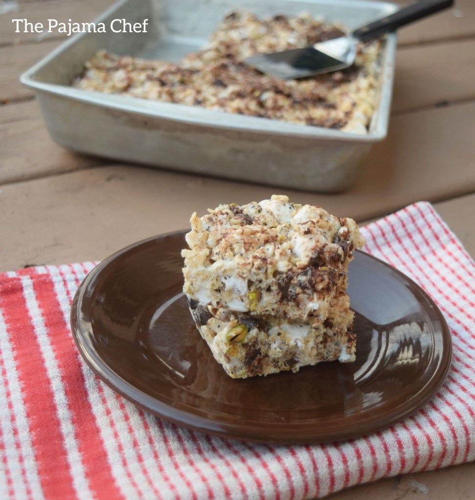 Seriously the BEST marshmallow krispie treats you've ever had. These little bars are incredible--so chocolately, so marshmallow-y, and full of fun mix-ins like coffee, pistachios, and coconut. The perfect treat for your Valentine or anyone, anytime.  #FoodBloggerLove