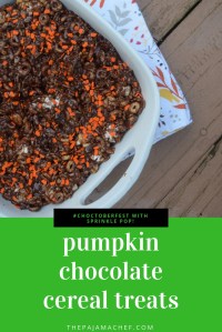 Chocolate. Sprinkles. Pumpkin. Marshmallows. What's not to love?? These yummy cereal treats are made with Sprinkle Pop sprinkles for #Choctoberfest and are oh-so-fun!